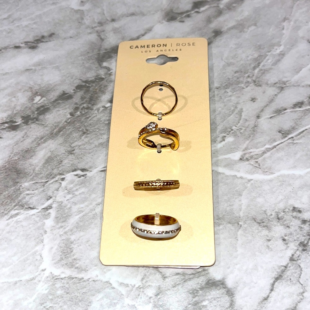 NEW Cameron rose 4 piece ring set gold color crystal